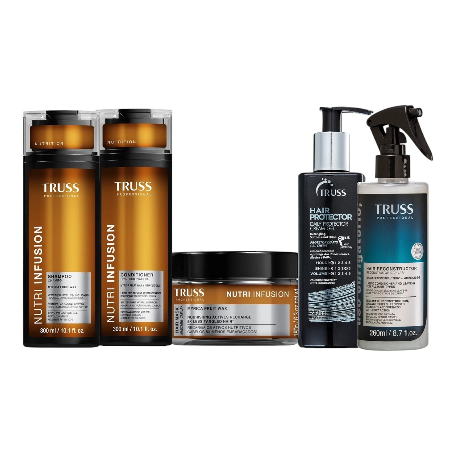 Kit Truss Nutri Infusion - Shampoo 300ml + Condicionador 300ml + Máscara 180g + Hair Protector 250ml + Uso Spray 260ml