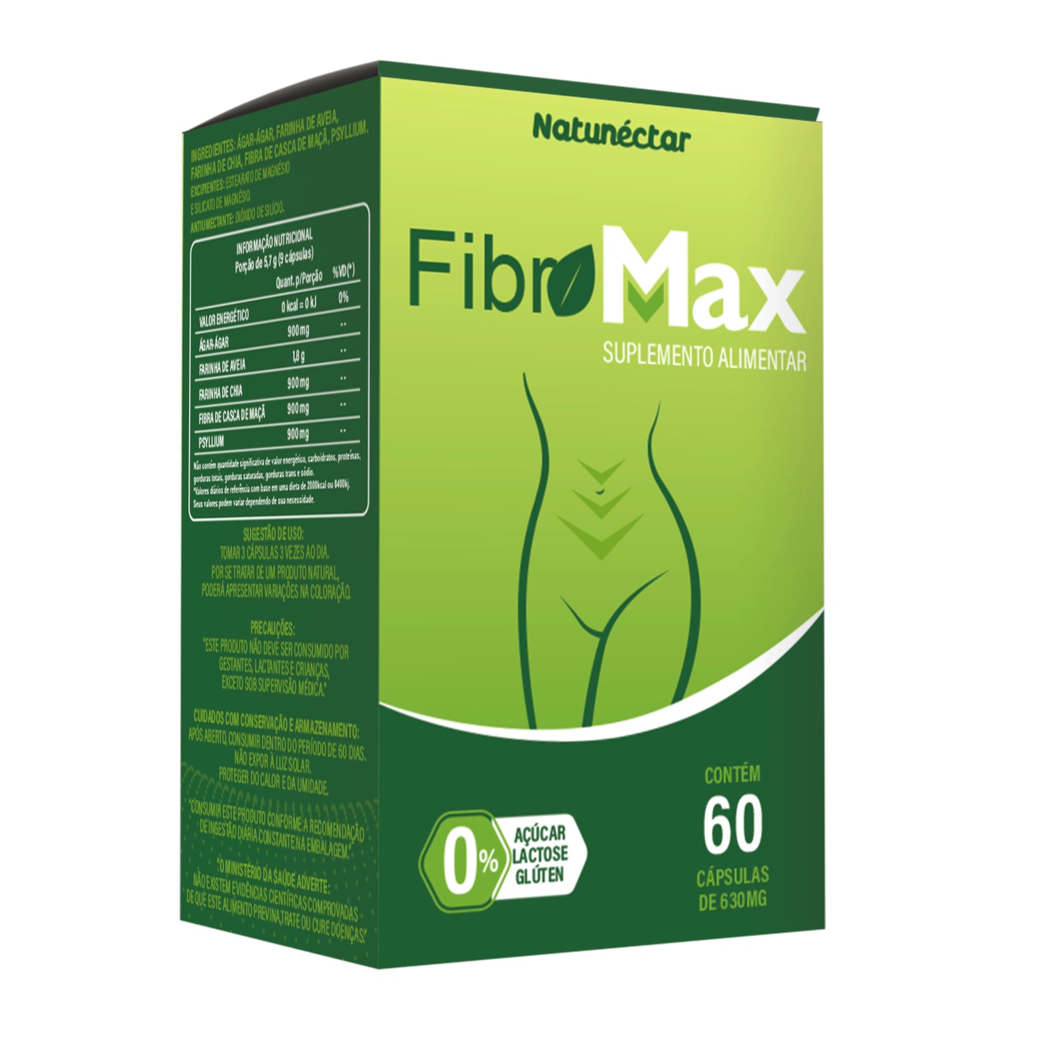 Fibromax 500mg Fibra Alimentar Suplemento - 60 cápsulas