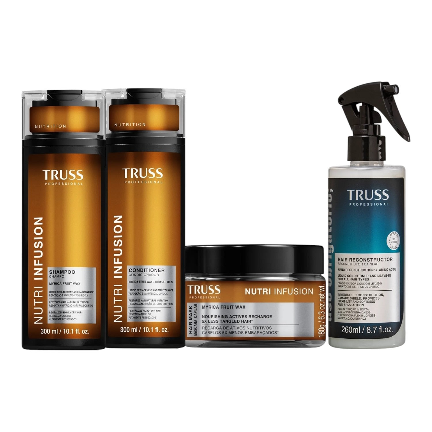 Kit Truss Nutri Infusion - Shampoo 300ml + Condicionador 300ml + Máscara 180g + Uso Obrigatório Spray 260ml