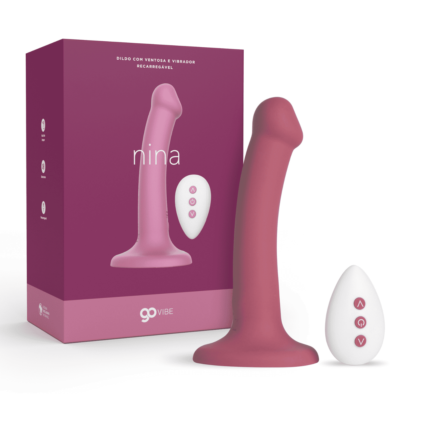 Dildo com Ventosa e Vibrador Recarregável Go Vibe Nina - Rosa