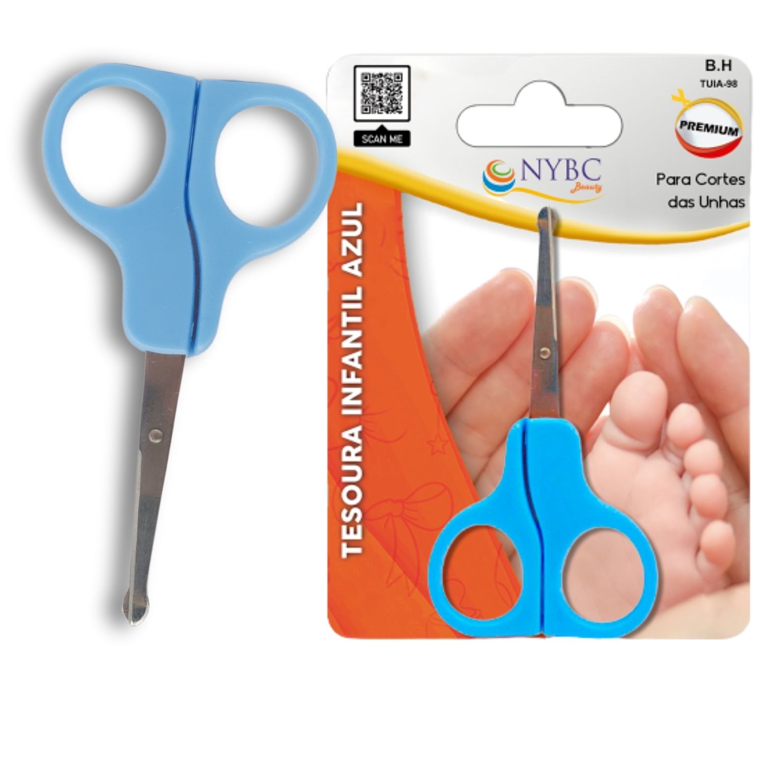 NYBC Beauty Inox Cabo Plástico Azul - Tesoura para Corte de Unhas Infantil