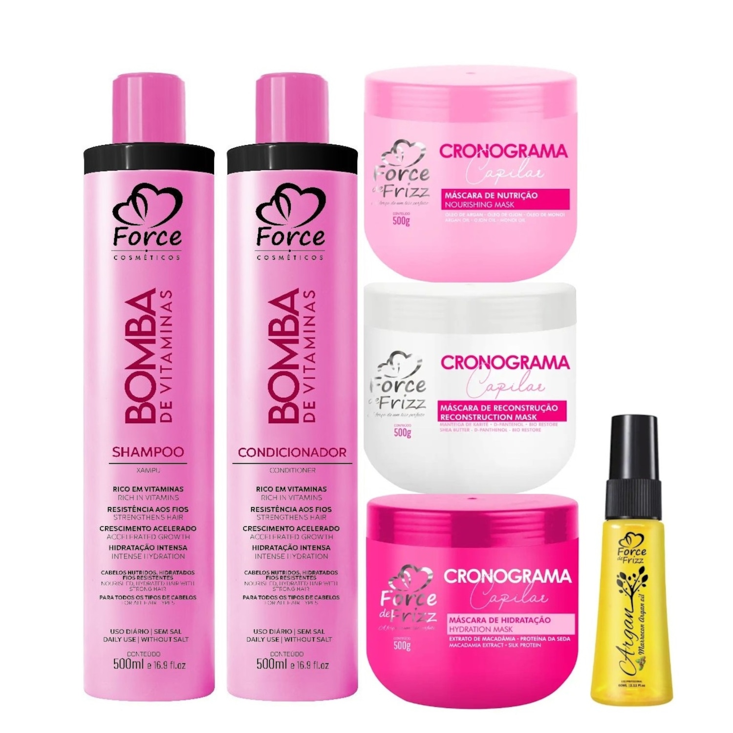 Kit Home Care Bomba de Vitaminas + Cronograma Capilar + Reparador de Argan Oil (6 Itens)