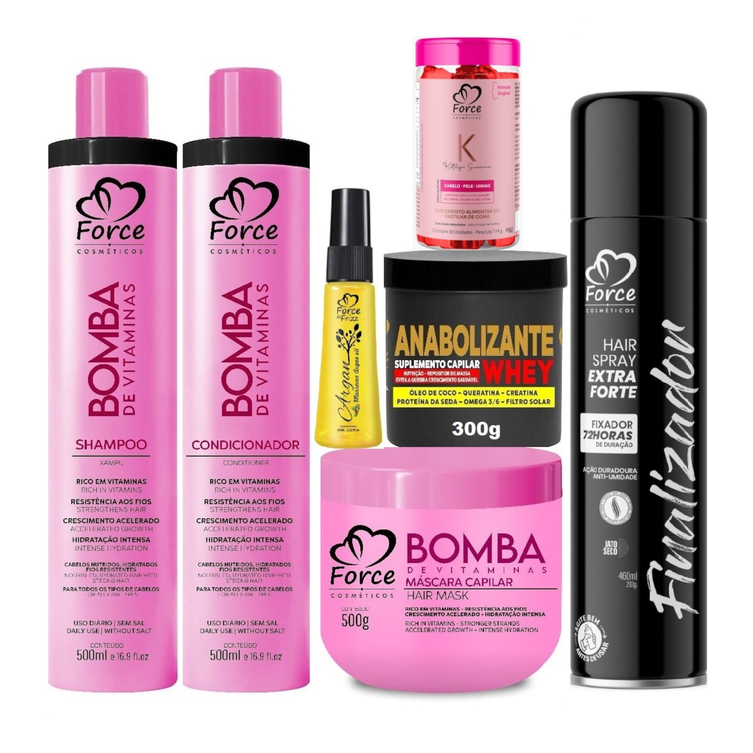 Kit Supremo Bomba de Vitaminas – Nutrição, Hidratação e Crescimento Perfeito - Force Cosméticos (7 Itens)