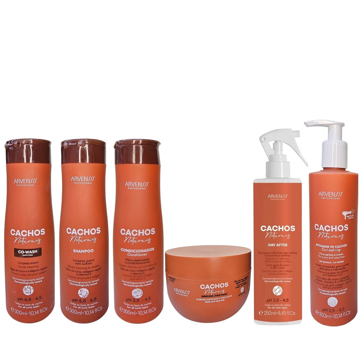Kit Arvensis Professional Cachos Naturais - Shampoo 300ml + Condicionador 300ml + Co-Wash 300ml + Ativador De Cachos Curl Defining 300ml + Máscara 250g + Day After Spray 250ml