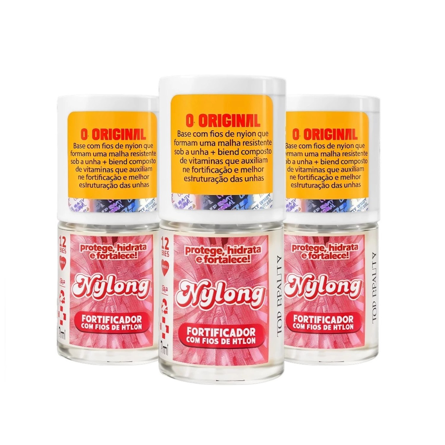 Kit 3 Bases Nylong Fortificador de Unhas Top Beauty Para Unhas com Fios de Nylon 7mL
