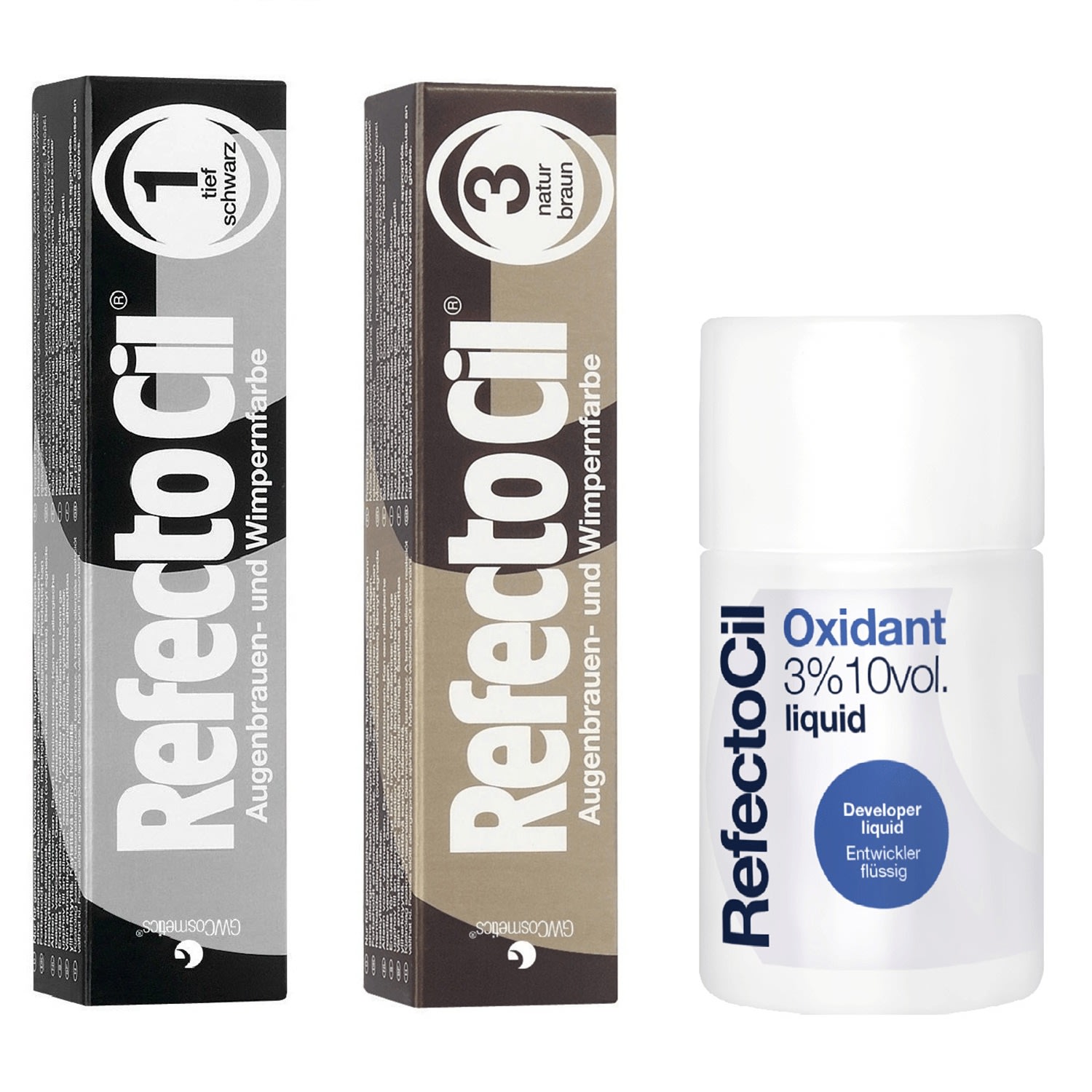 Kit RefectoCil Tintura Preto 1.0 + Castanho Natural 3.0 + Oxidante Líquido (3 Produtos)