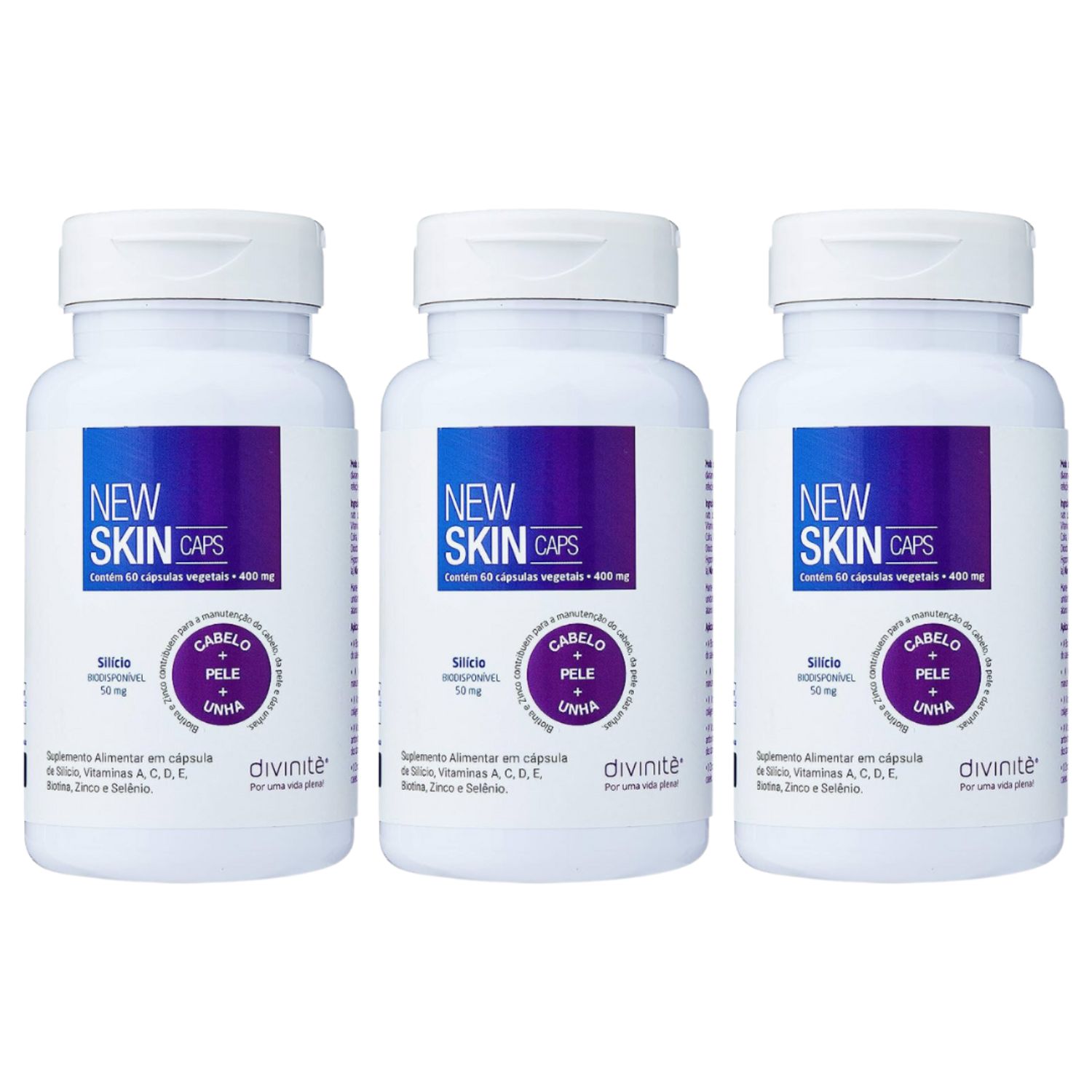 Kit C3 Suplemento Alimentar New Skin 400mg C60 - Divinite