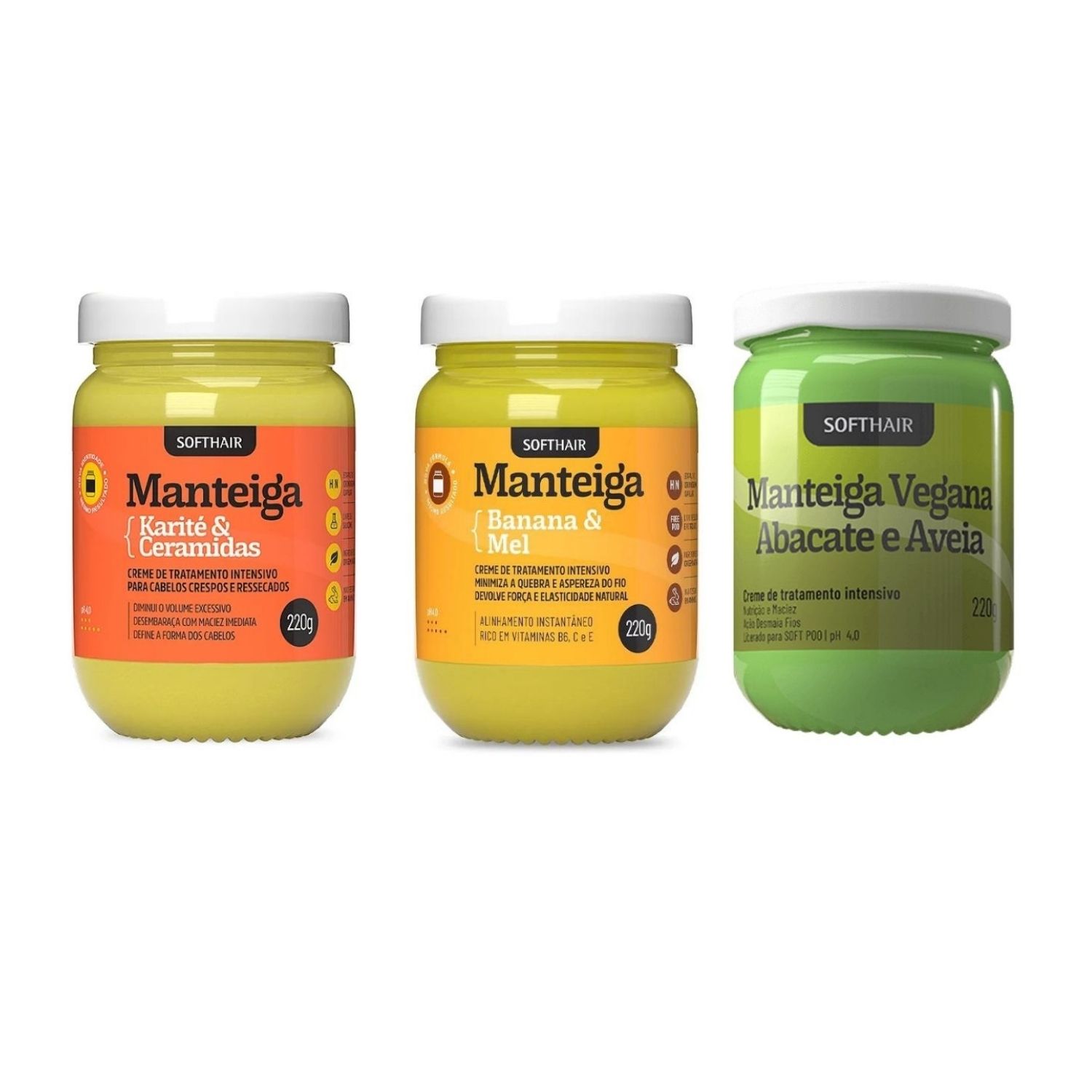 Kit Soft Hair Manteiga Abacate, Banana e Karité (3 Produtos)