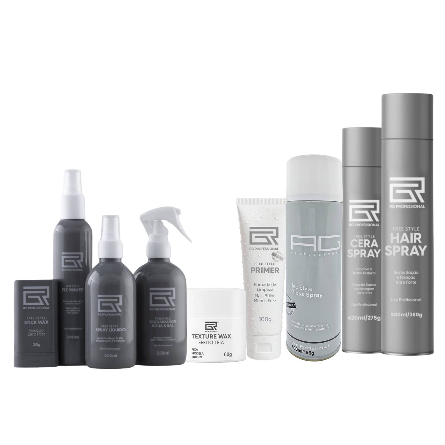 KIT PROFISSIONAL COM 9 PRODUTOS PARA PENTEADISTAS RG PROFESSIONAL