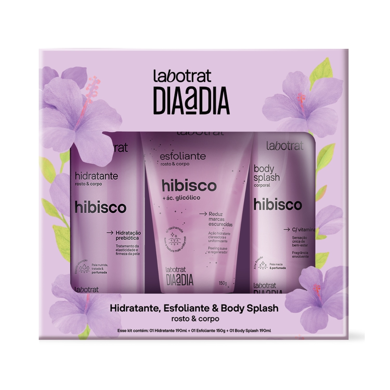 Kit Hidratante Esfoliante E Body Splash Hibisco Labotrat