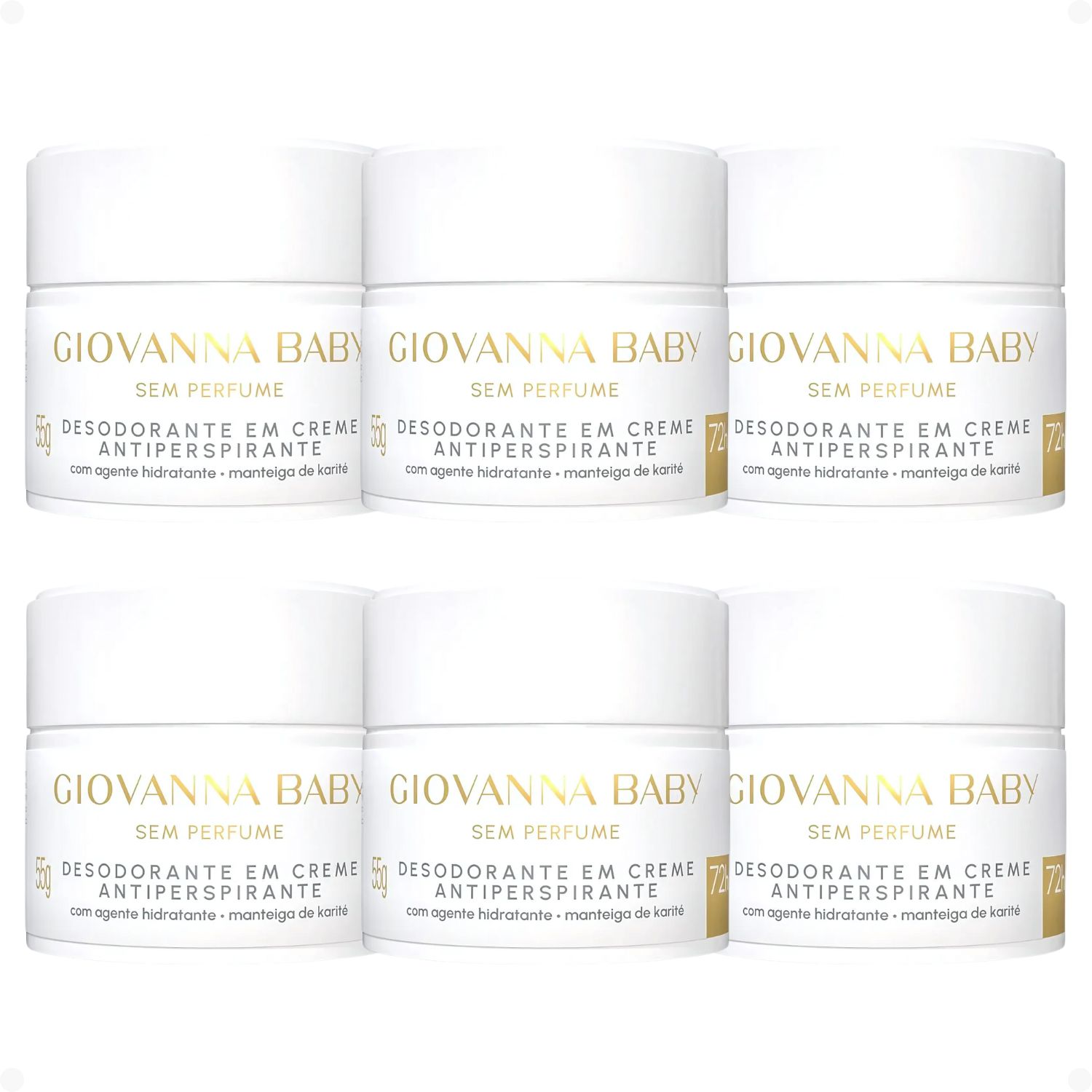 Kit Giovanna Baby Sem Perfume: 6 Desodorantes em Creme Antiperspirante 55g