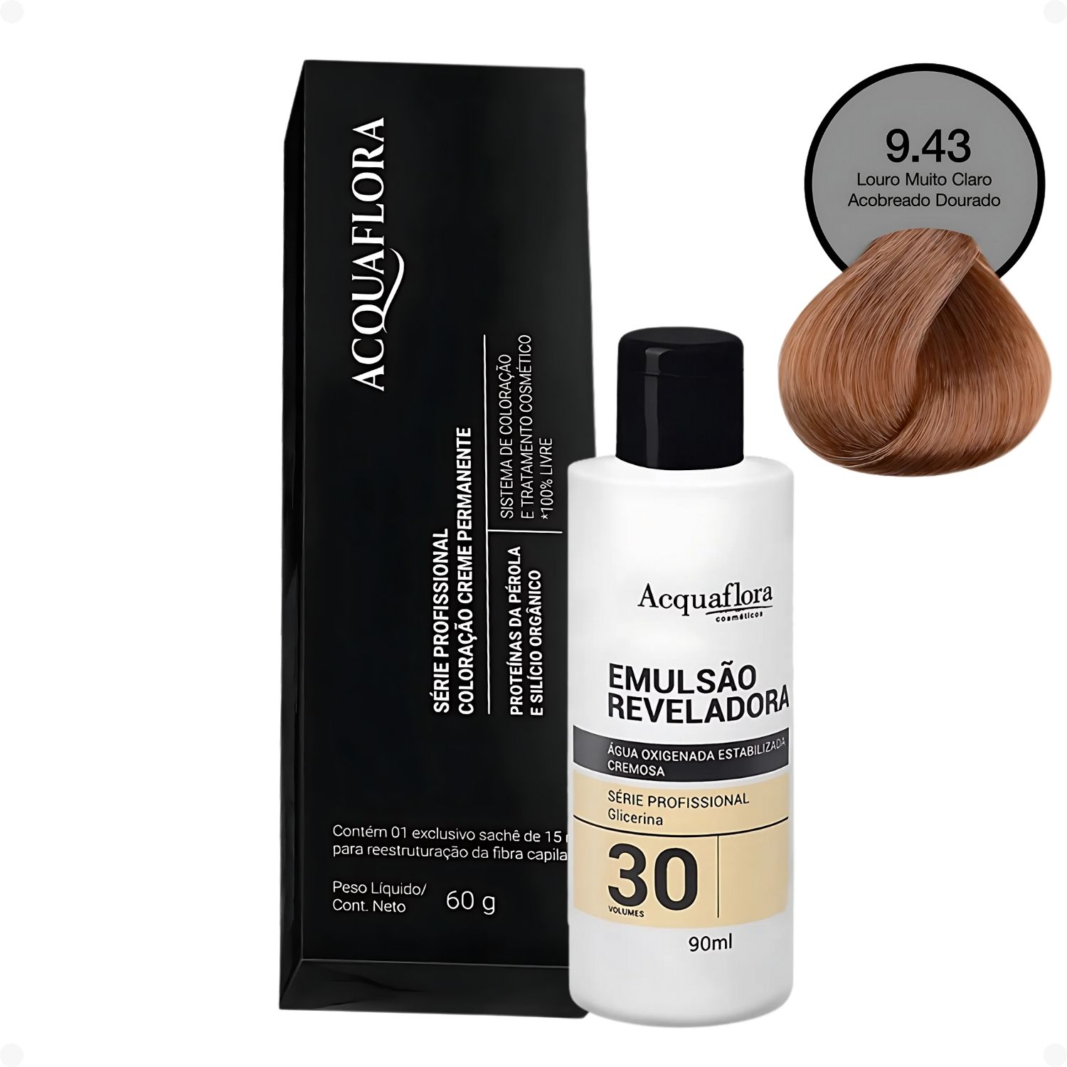 Kit Acquaflora: Coloração 9.43 + Emulsão 30 Volumes (2 Produtos)
