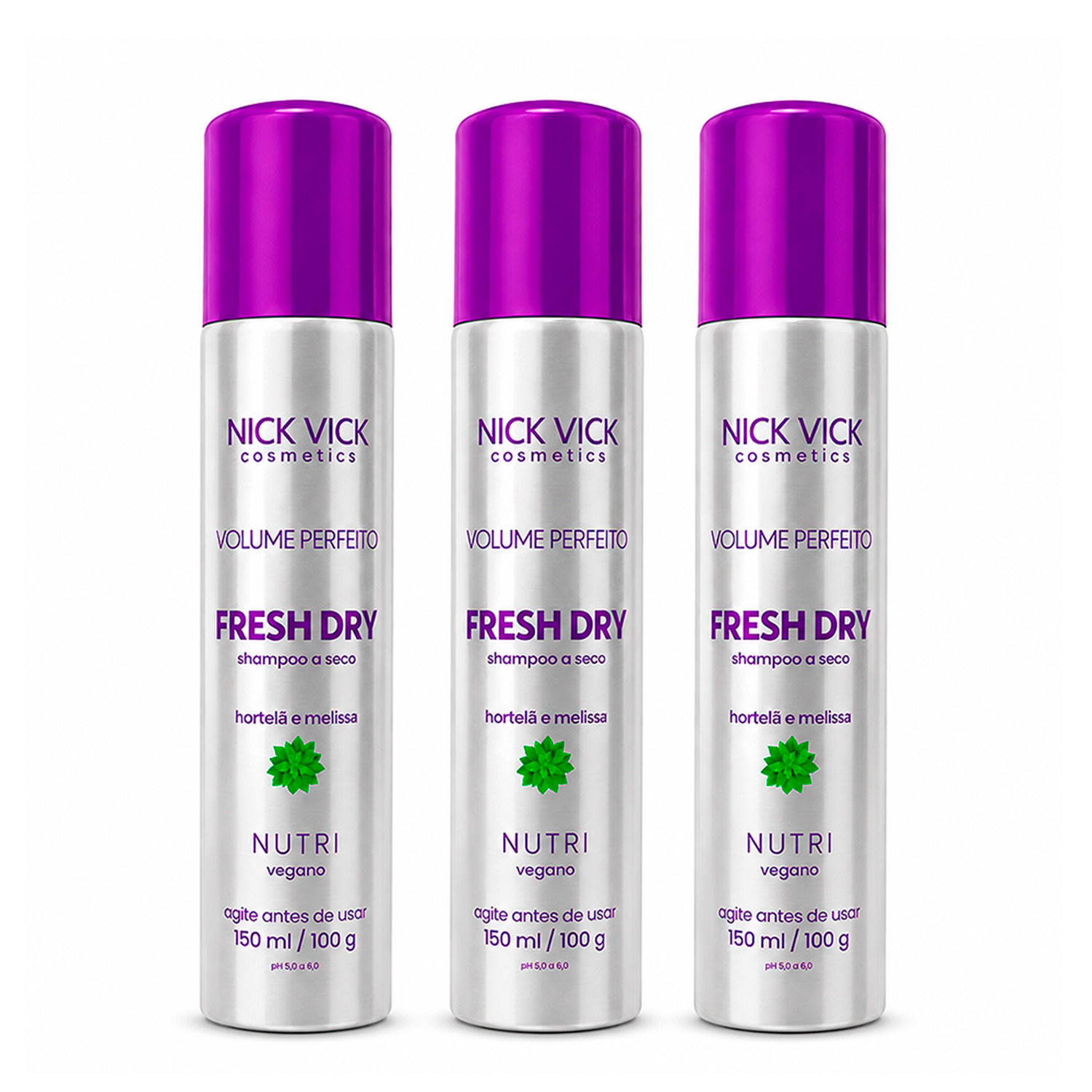 Kit 3 Shampoo a Seco Hortelã e Melisa NICK VICK NUTRI 150ml