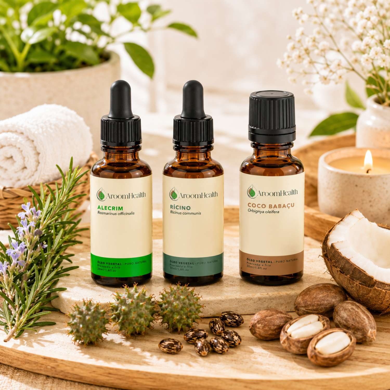 Kit óleos vegetais de Alecrim, Coco e Rícino - 30 ml cada