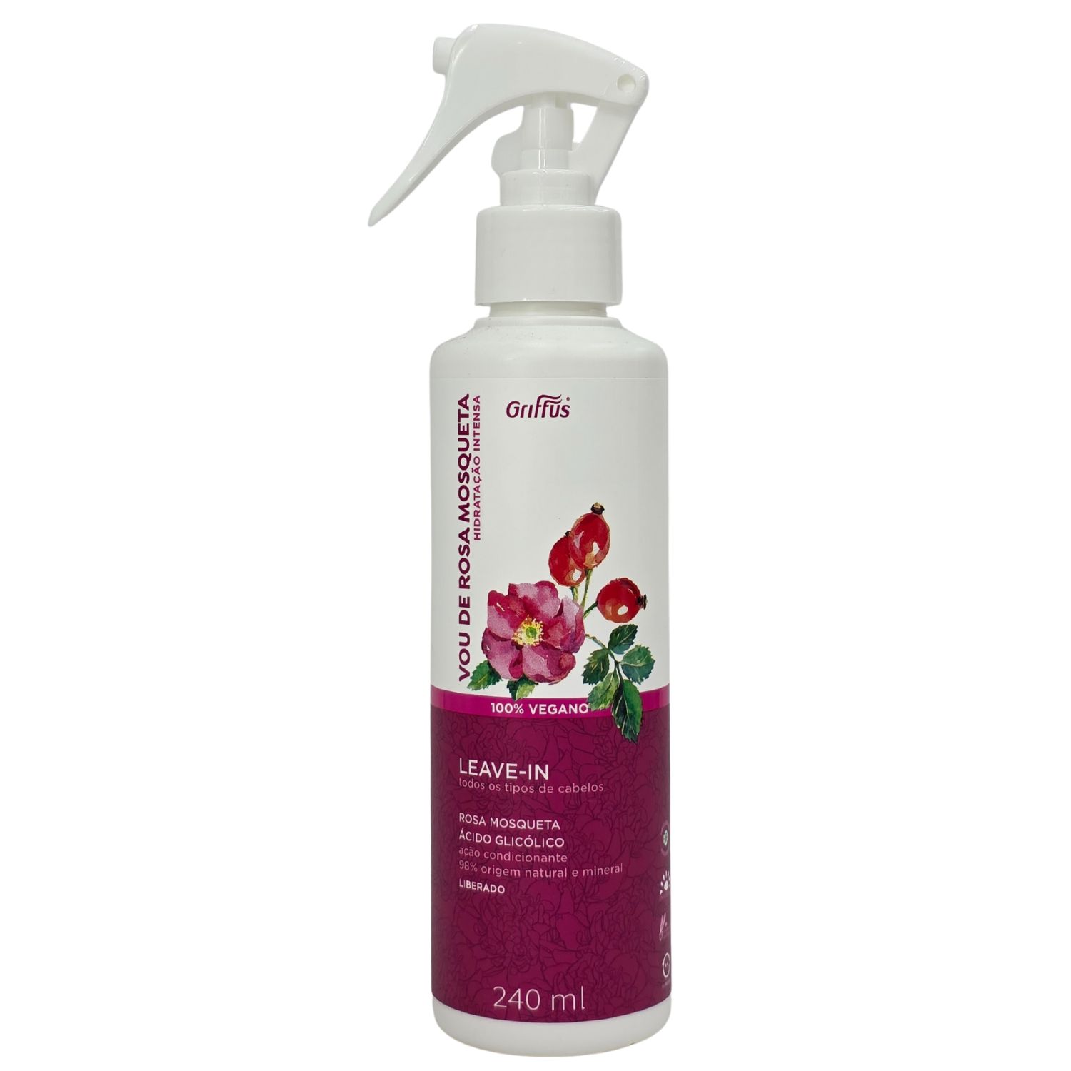 Griffus Vou de Rosa Mosqueta Leave-in Hidratação Intensa Vegano 240ml