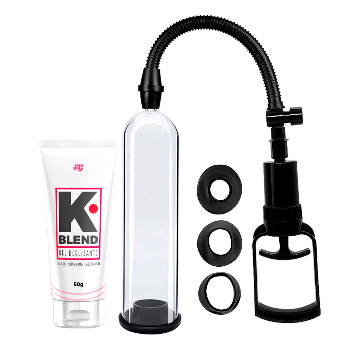 Kit Autocuidado e Vigor Masculino - Gel Deslizante Neutro + Exercitador Íntimo a Vácuo com Anéis (3 Itens)