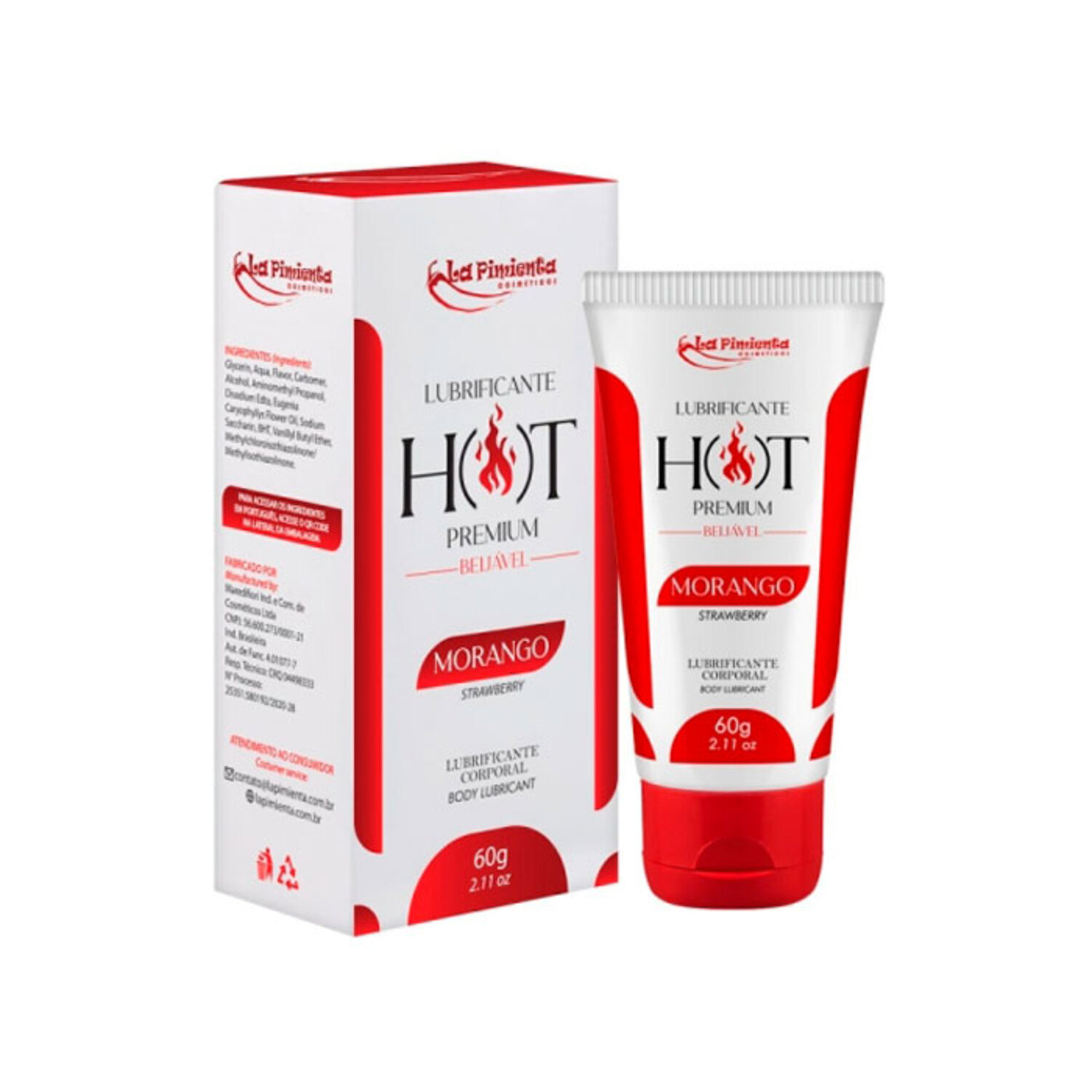 Lubrificante Corporal Beijável com Efeito Hot - Morango