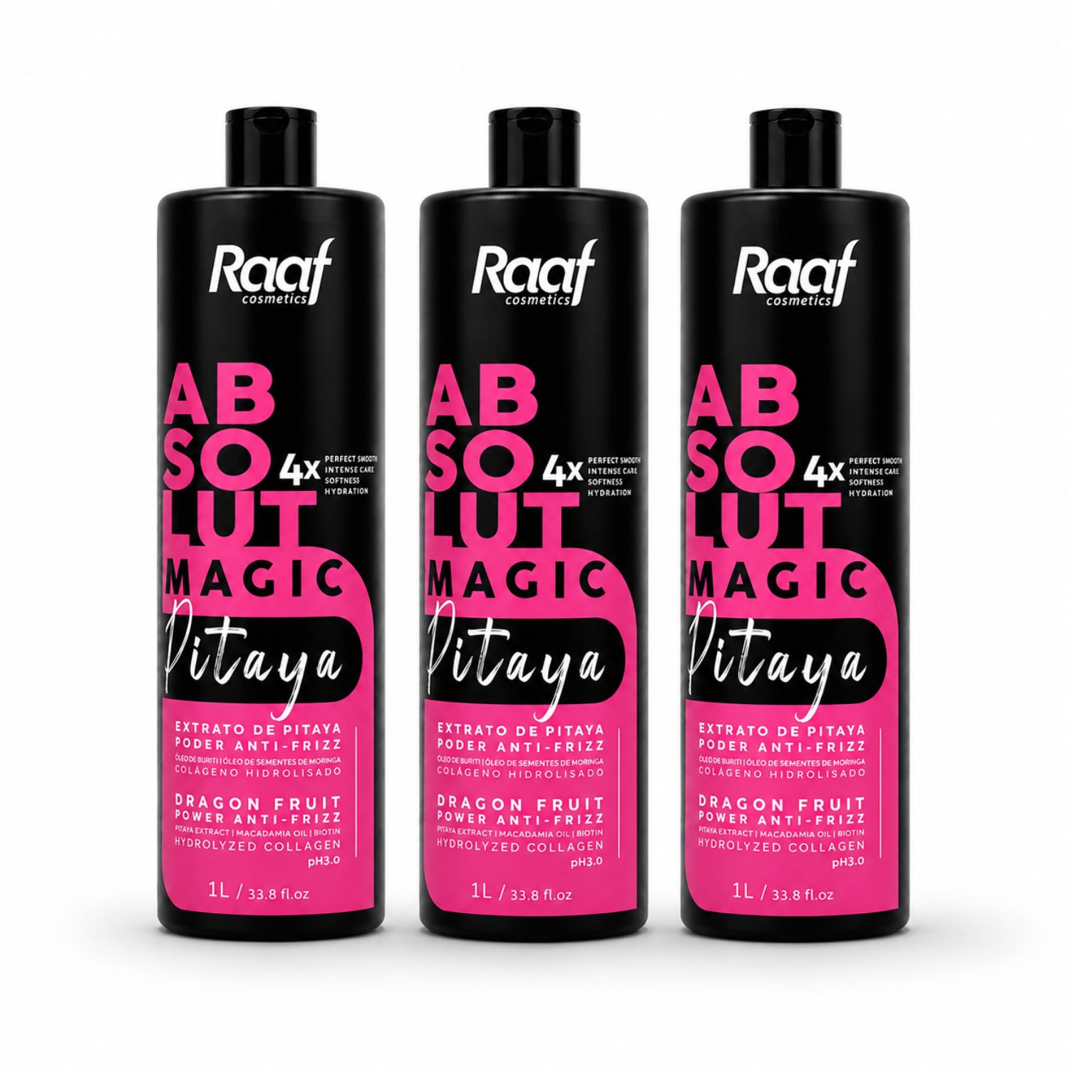 Kit 3 Máscara Alisamento Progressiva Absolut Pitaya Liso Absoluto Raaf Cosmetics - 1L