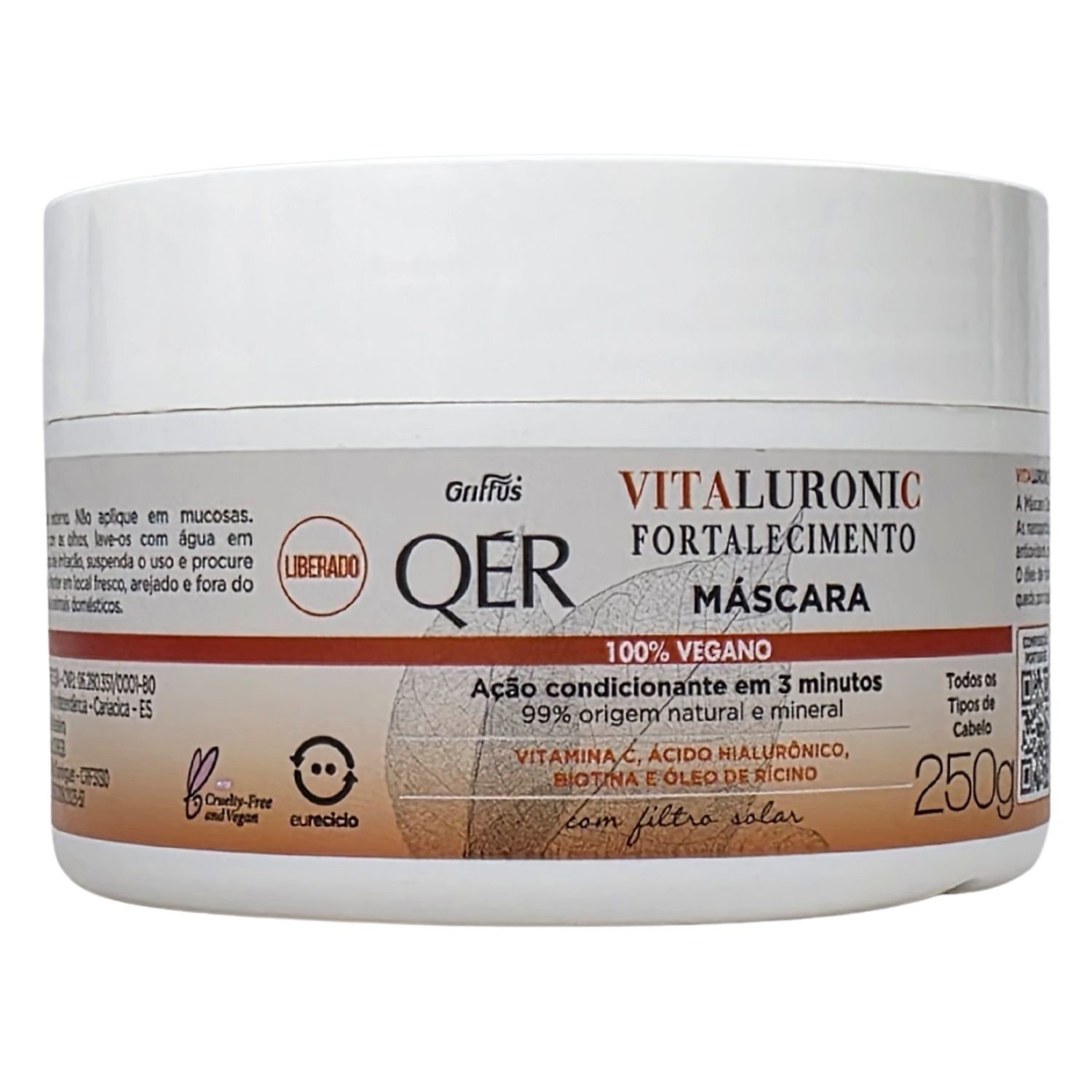 Griffus QÉR Máscara Capilar Fortalecimento Vitaluronic Vegano 250g