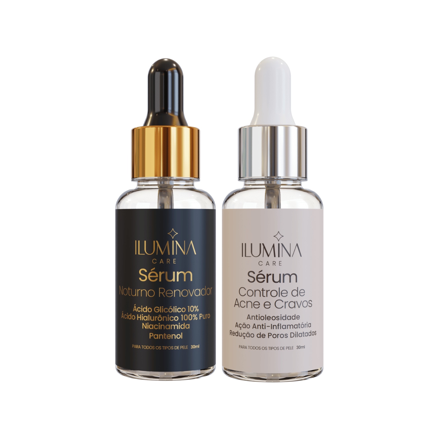 Kit Sérum Antiacne Controle de Cravos + Sérum Noturno Renovador 30ml Ilumina Care
