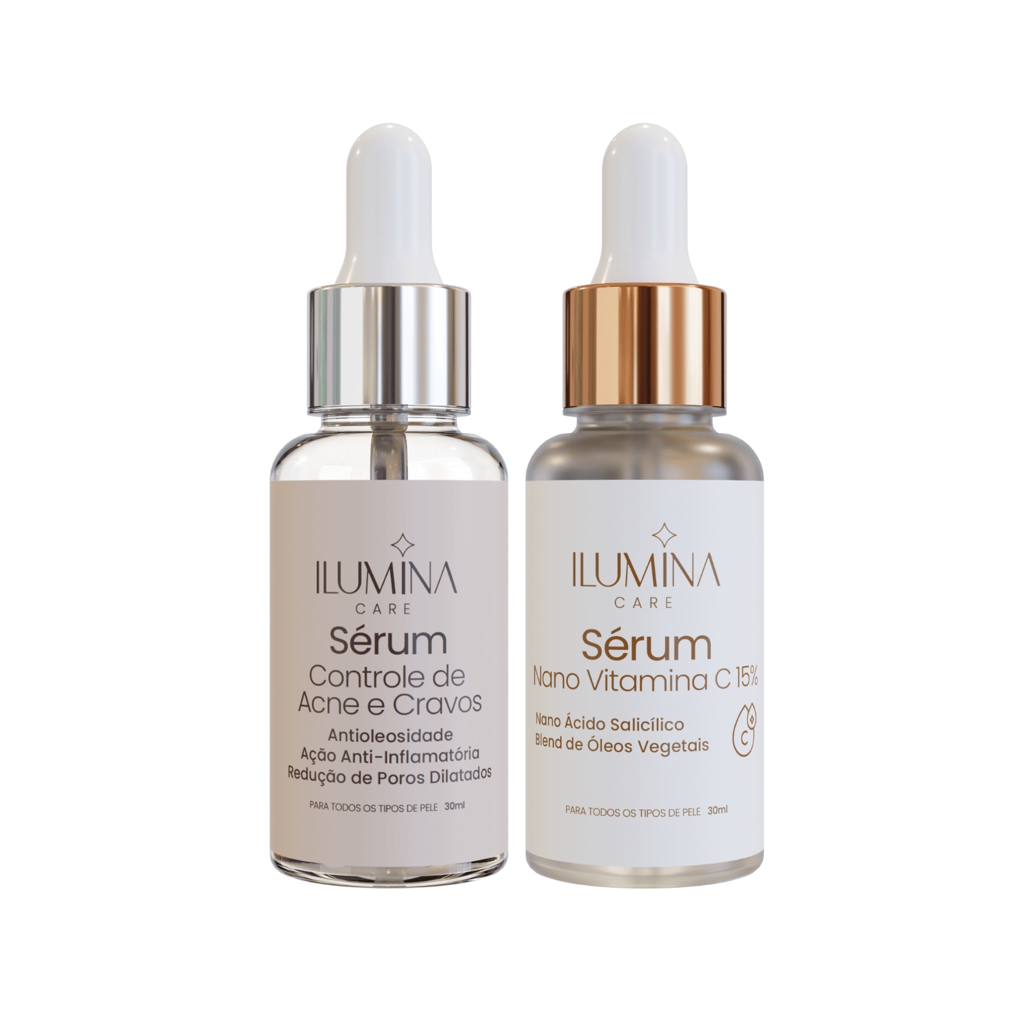 Kit Sérum Vitamina C 15% + Sérum Antiacne Controle de Cravos 30ml Ilumina Care