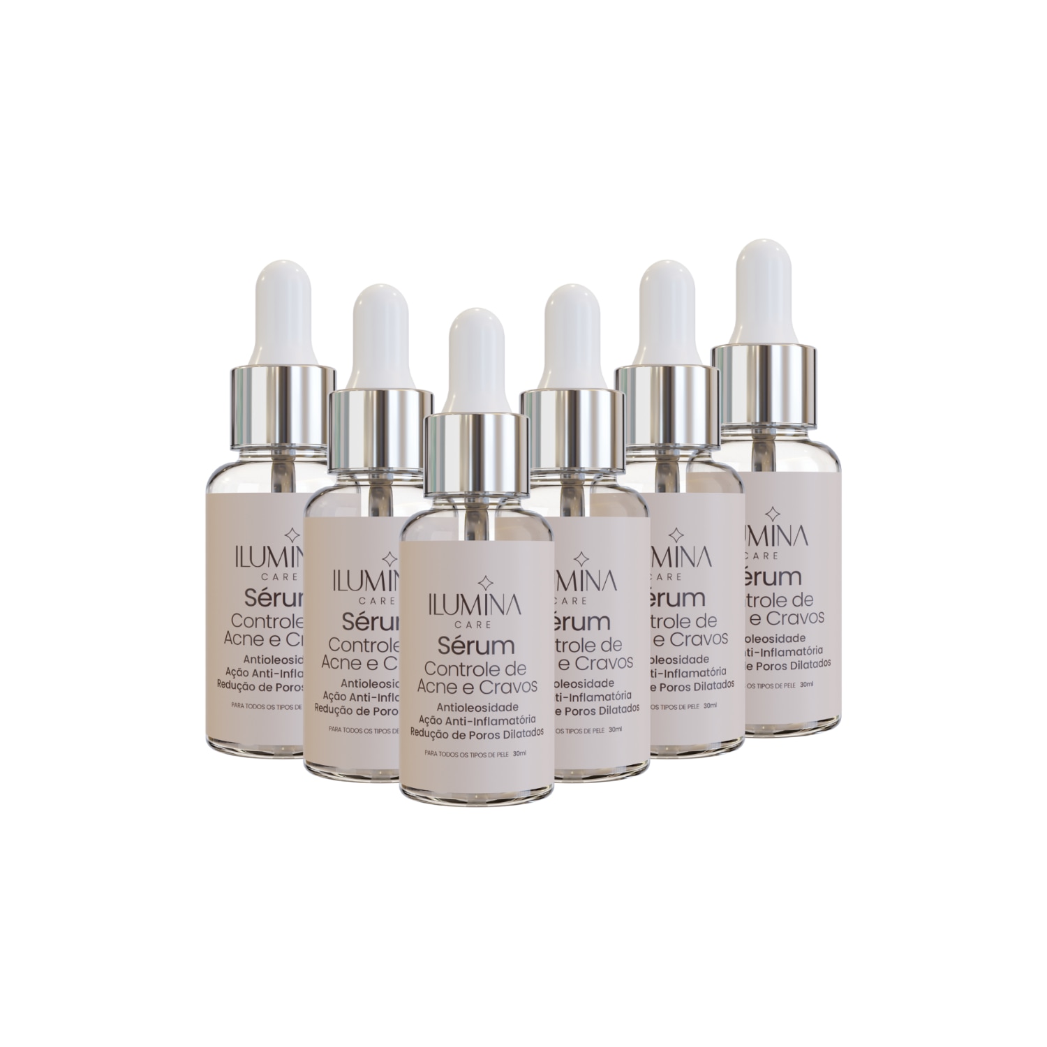Kit 6 Sérum Facial Anti-Acne Controle de Cravos 30ml Ilumina Care