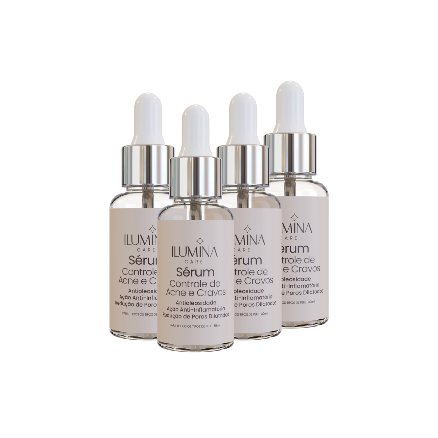 Kit 4 Sérum Facial Anti-Acne Controle de Cravos 30ml Ilumina Care