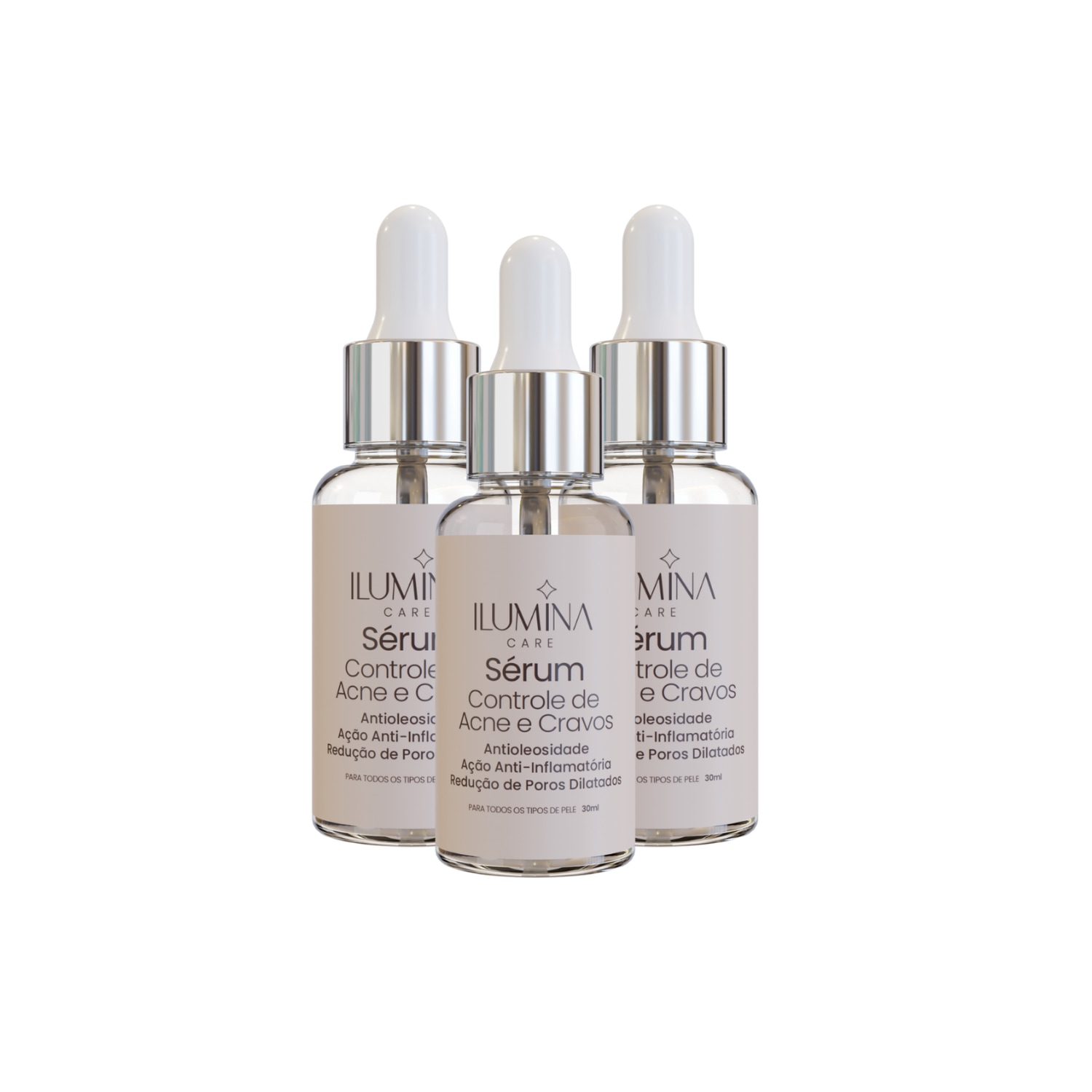 Kit 3 Sérum Facial Anti-Acne Controle de Cravos 30ml Ilumina Care