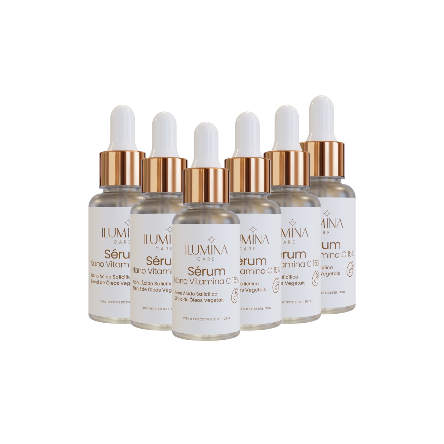 Kit 6 Sérum Renovador Nano Vitamina C 15% 30ml Ilumina Care