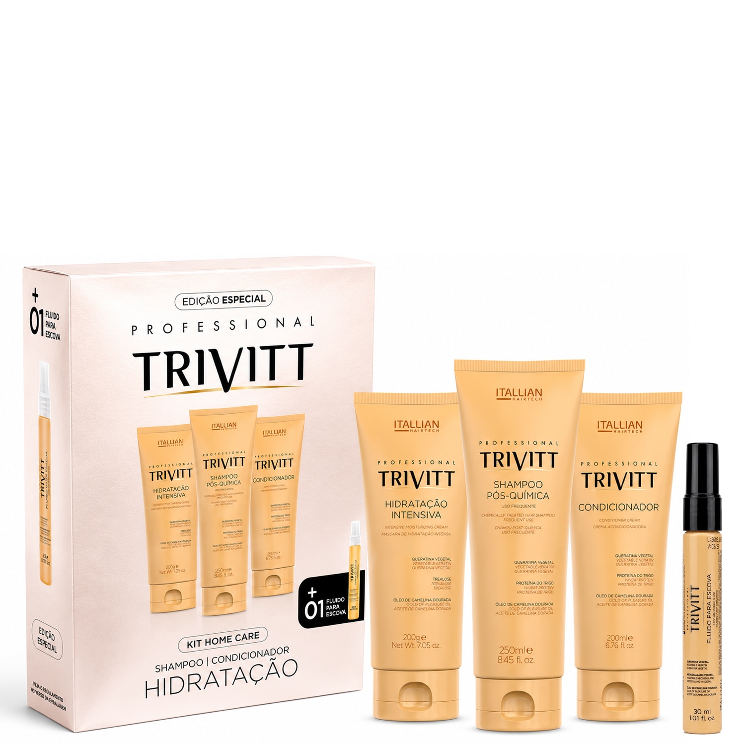 KIT HOME CARE TRIVITT ESPECIAL C/ HIDRATACAO + FLUIDO ESCOVA 30ML