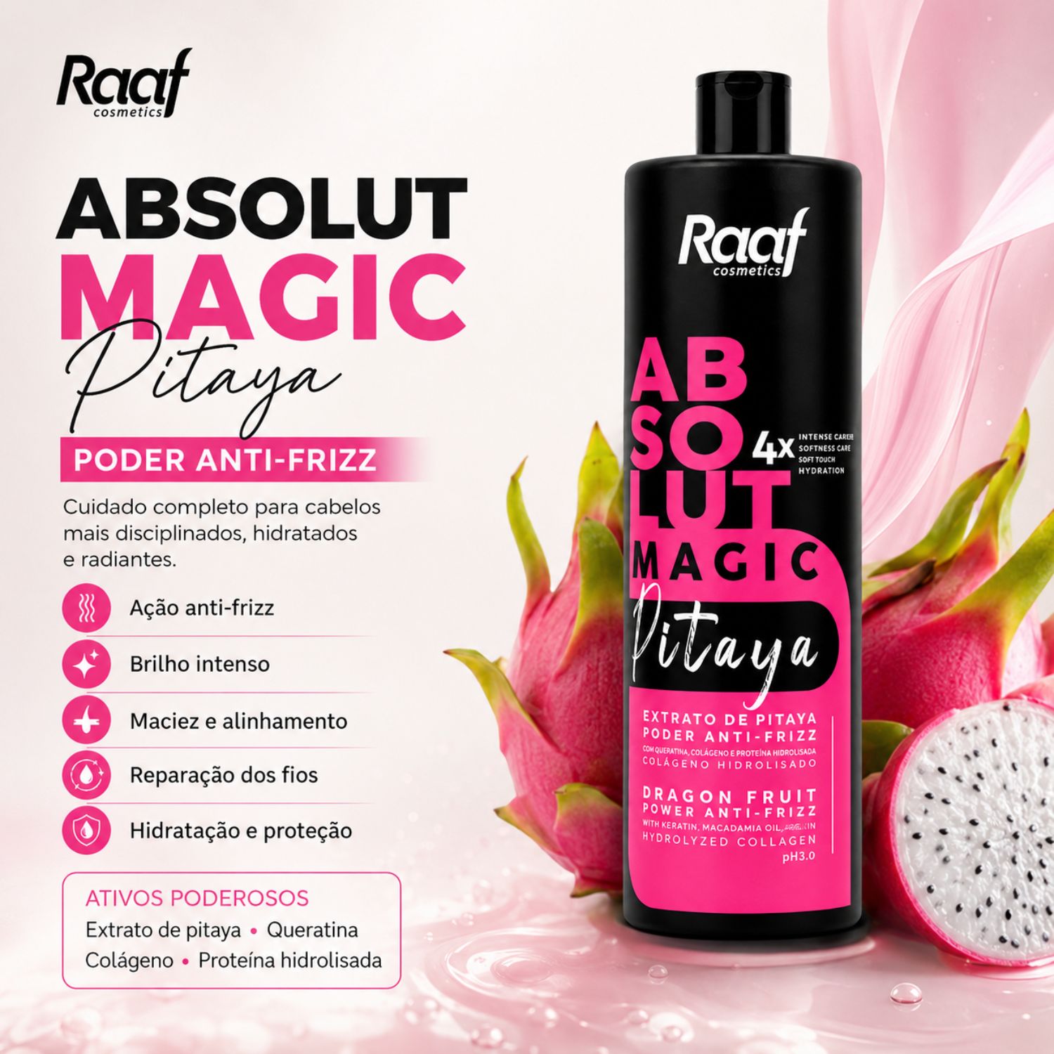 Kit 2 Máscara Progressiva Absolut Pitaya Alisamento e Brilho Intenso Raaf Cosmetics - 1L