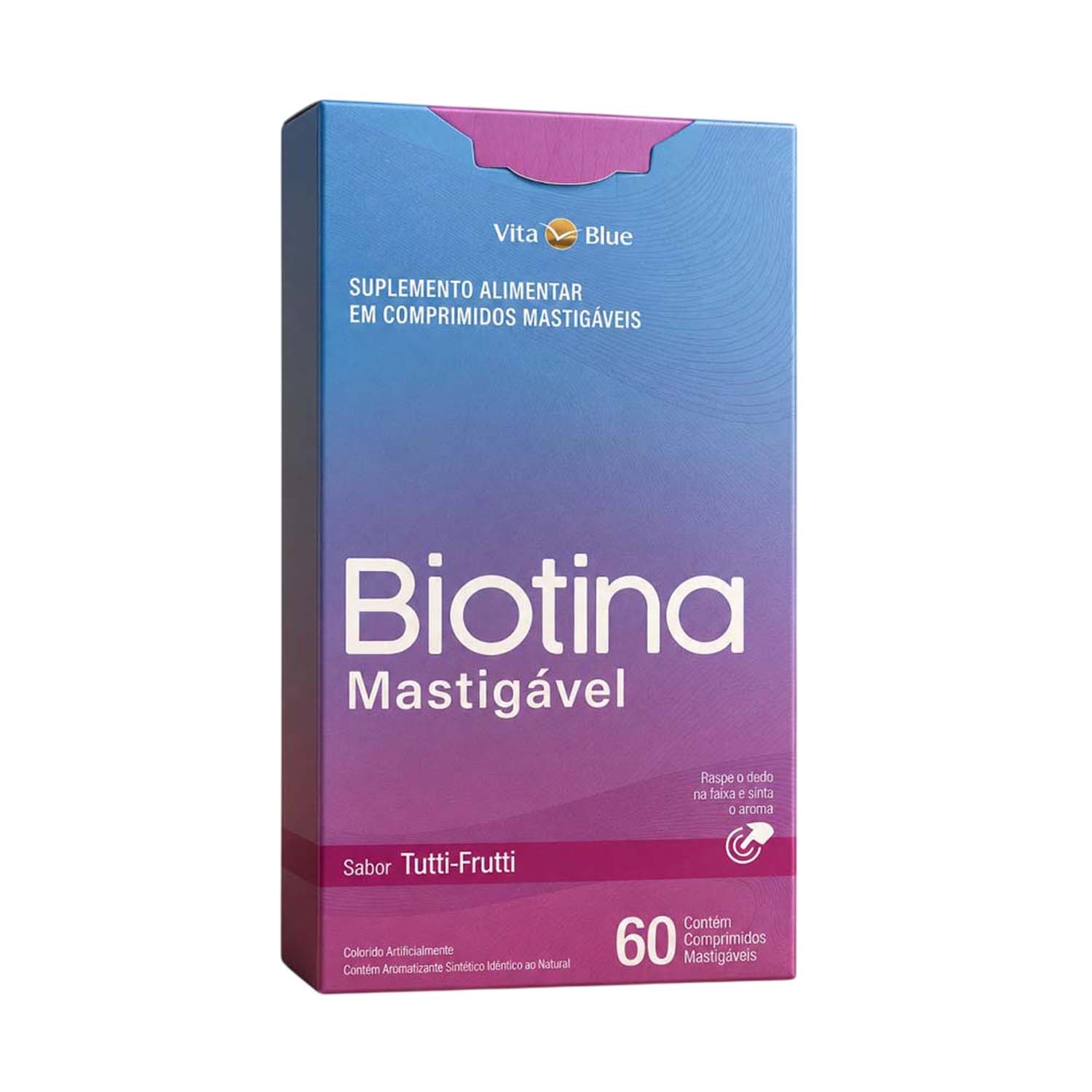 Biotina Sabor Tutti-Frutti Vita Blue 60 Comprimidos Mastigáveis