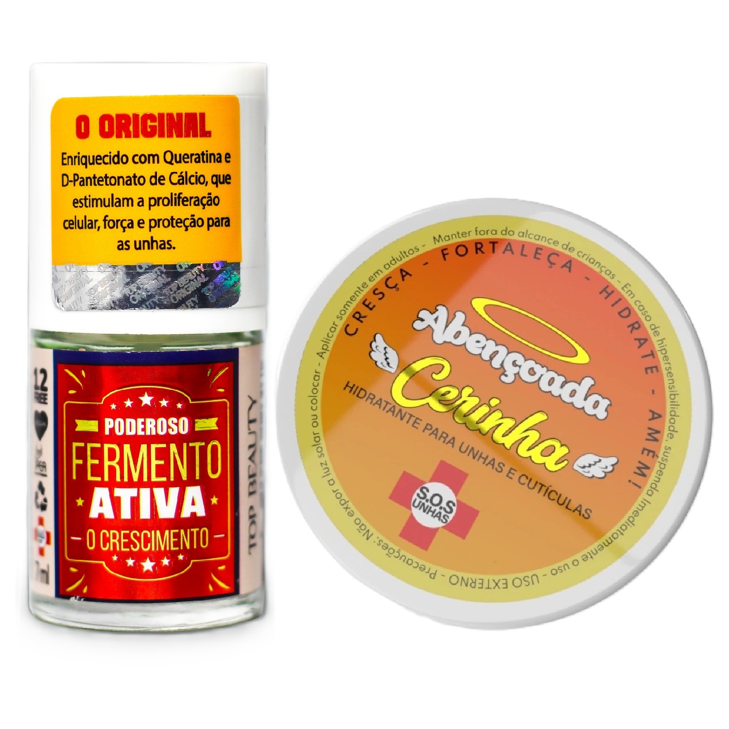 Top Beauty Base de Unha Fermento Ativa e Cerinha Hidratante de Cuticula - Força, brilho e proteção