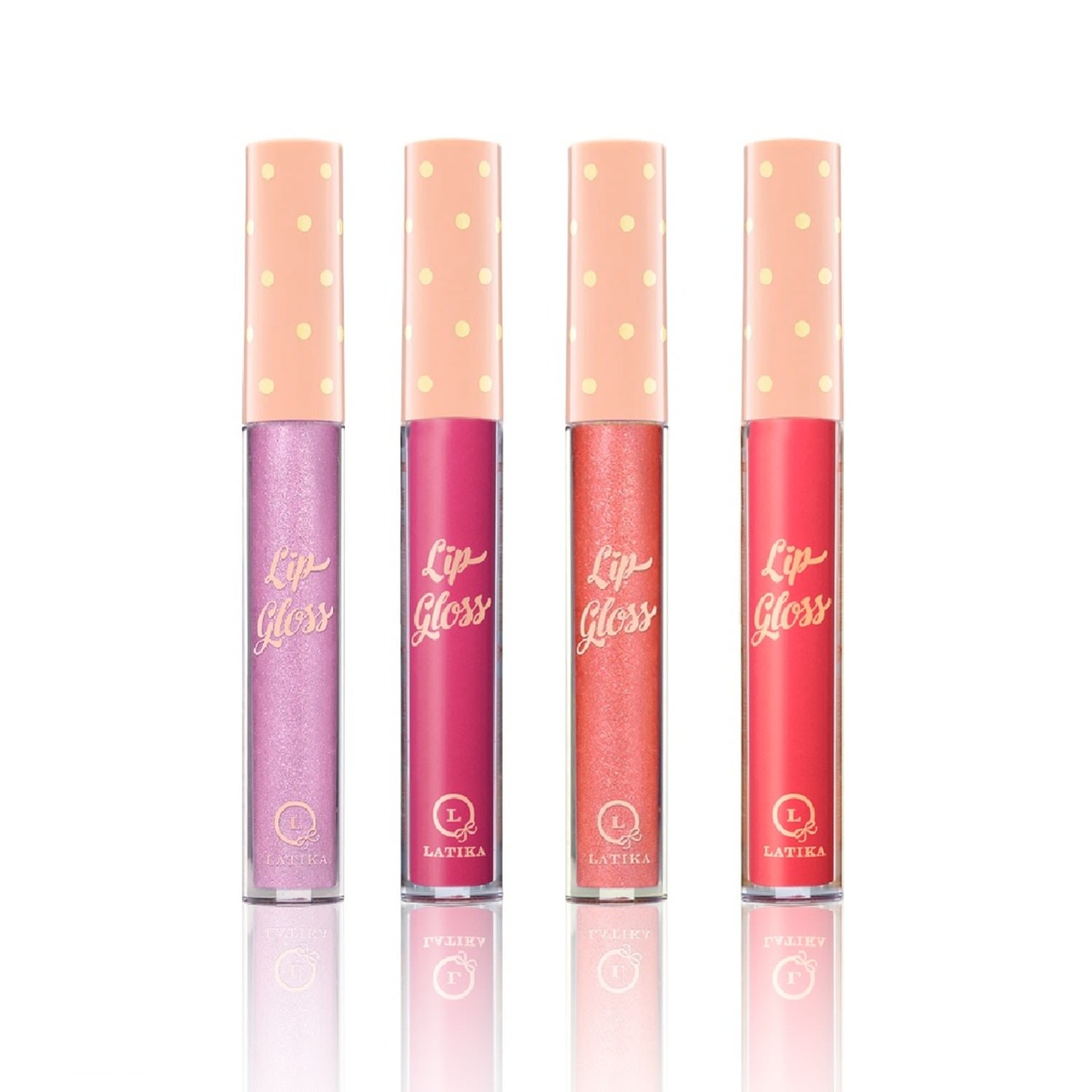 Kit 4 Lip Gloss Latika Brilho Labial Tons Lilas Rosado, Rosa Intenso, Coral e Vermelho (07-10-14-16)