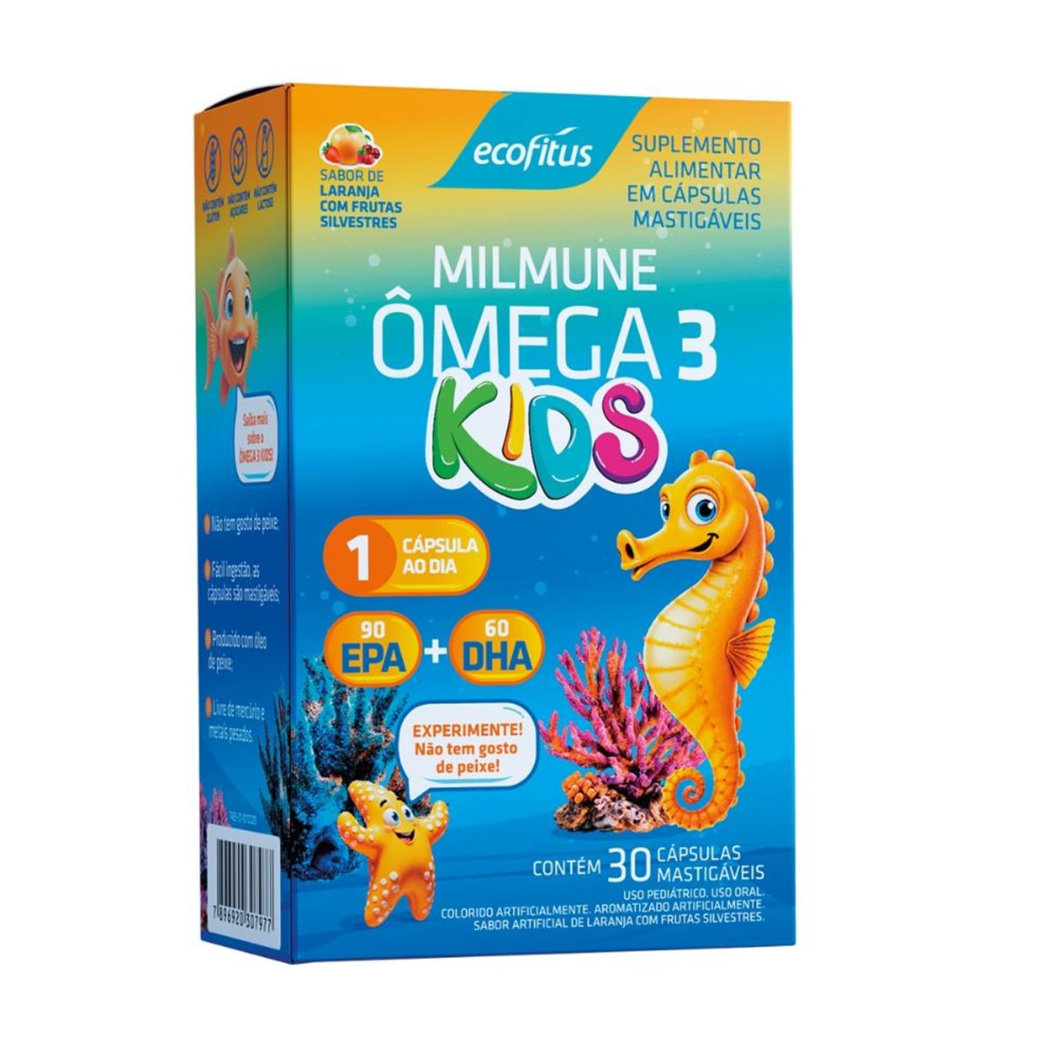 Suplemento Alimentar Milmune Ômega 3 Kids Sabor Laranja Com Frutas Silvestres 30 Cápsulas Mastigáveis