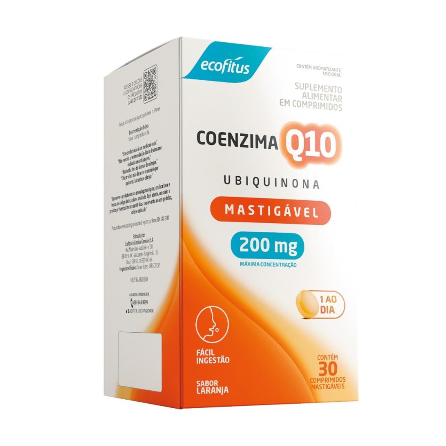 Suplemento Alimentar Coenzima Q10 Ubiquinona Ecofitus Sabor Laranja 30 Comprimidos Mastigáveis