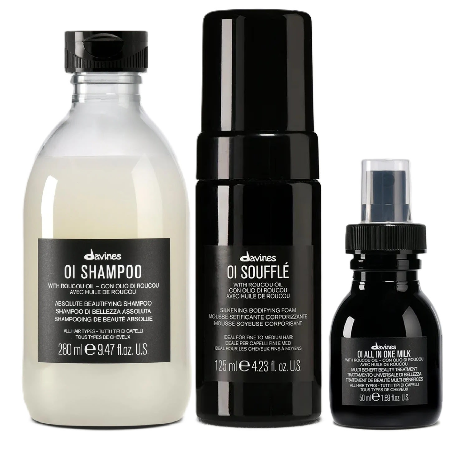 Kit Davines OI Shampoo 280ml + Soufflé 125ml + All In One Milk 50ml