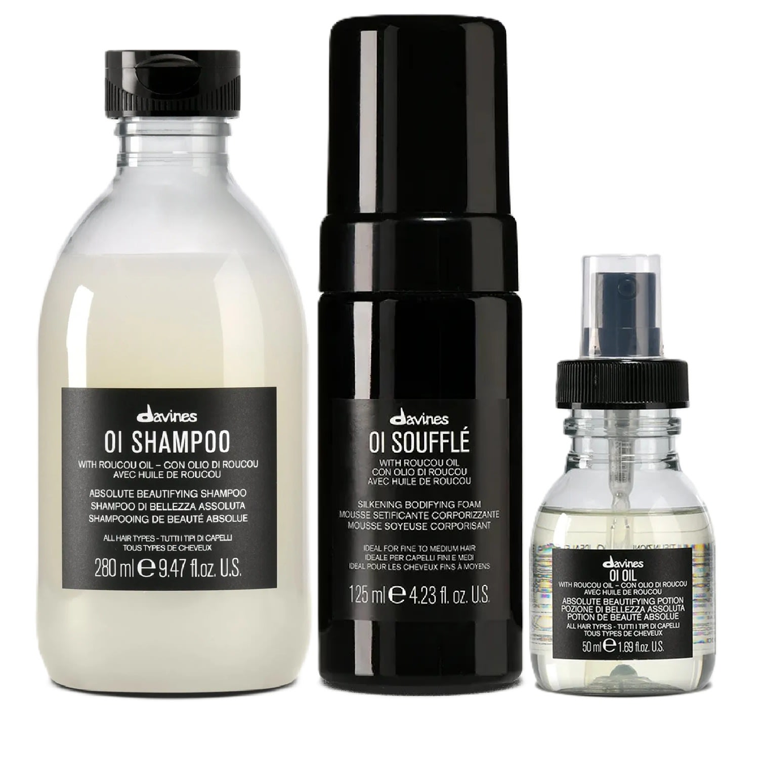 Kit Davines OI Shampoo 280ml + Soufflé 125ml + Óleo 50ml