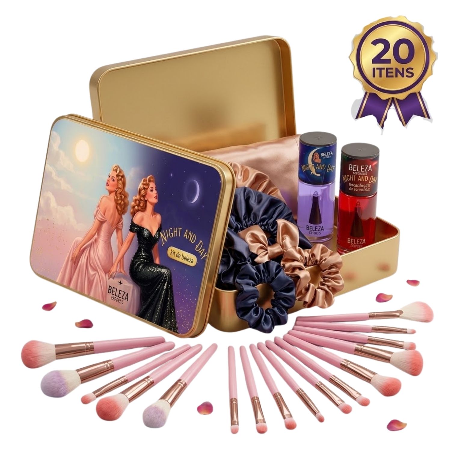 Kit Presente Beleza 20 Itens Esmalte Touca Cetim Pincel Make