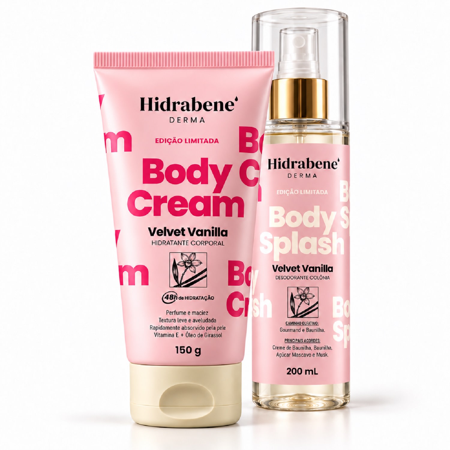 Kit Corporal Hidrabene com Hidratante Body Cream + Body Splash Perfumado Fragrância:4 - Velvet Vanilla
