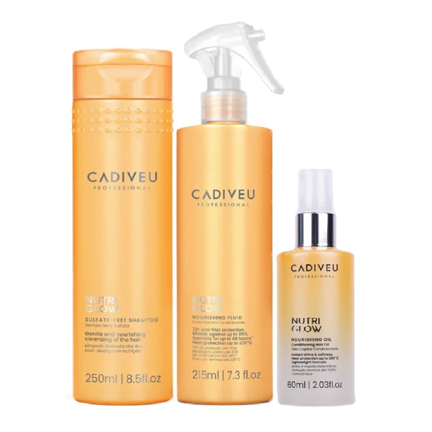 Kit Cadiveu Professional Nutri Glow - Shampoo 250ml + Fluído 215ml + Nutri Oil 60ml