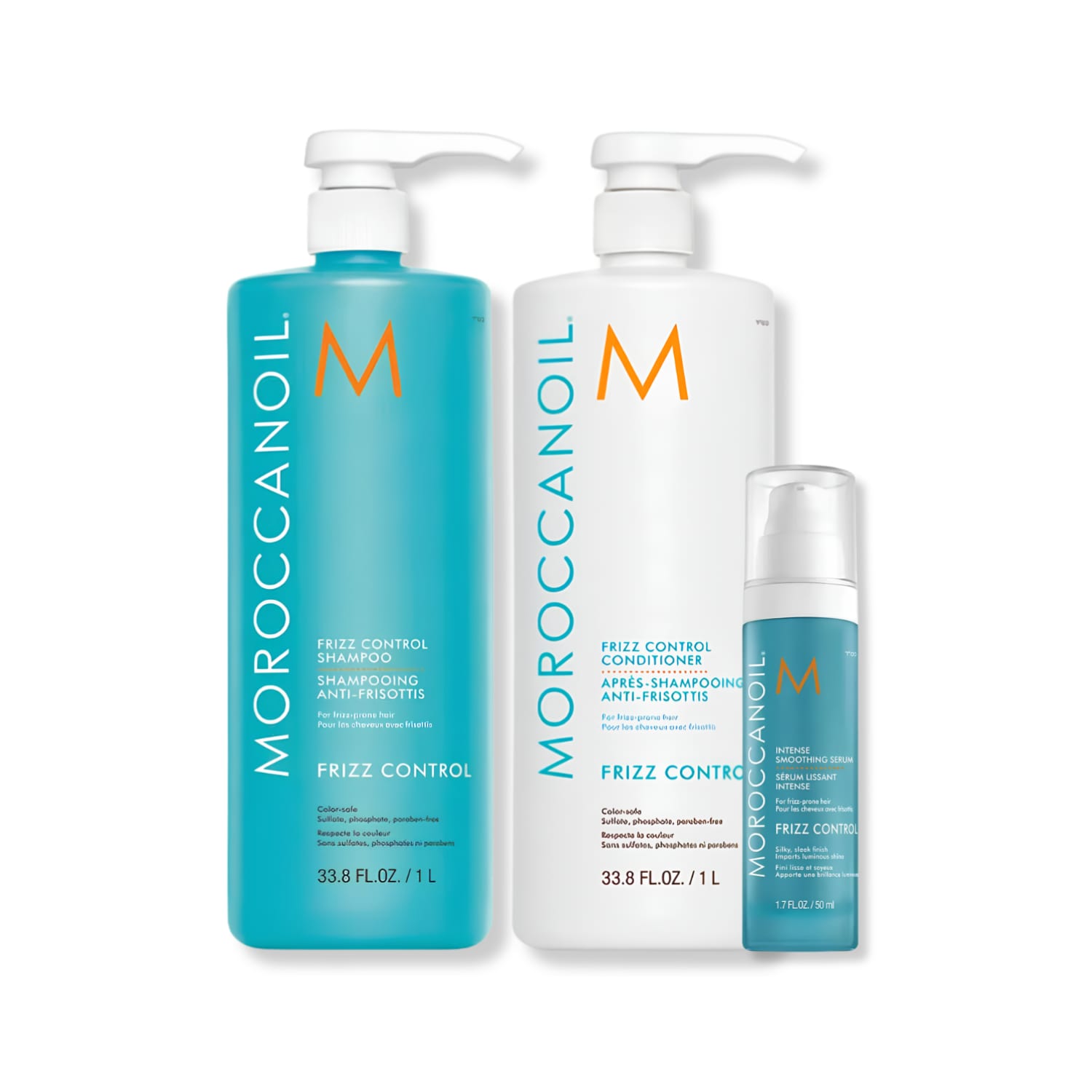 Kit Moroccanoil Frizz Control - Shampoo 1L + Condicionador 1L + Sérum 50ml