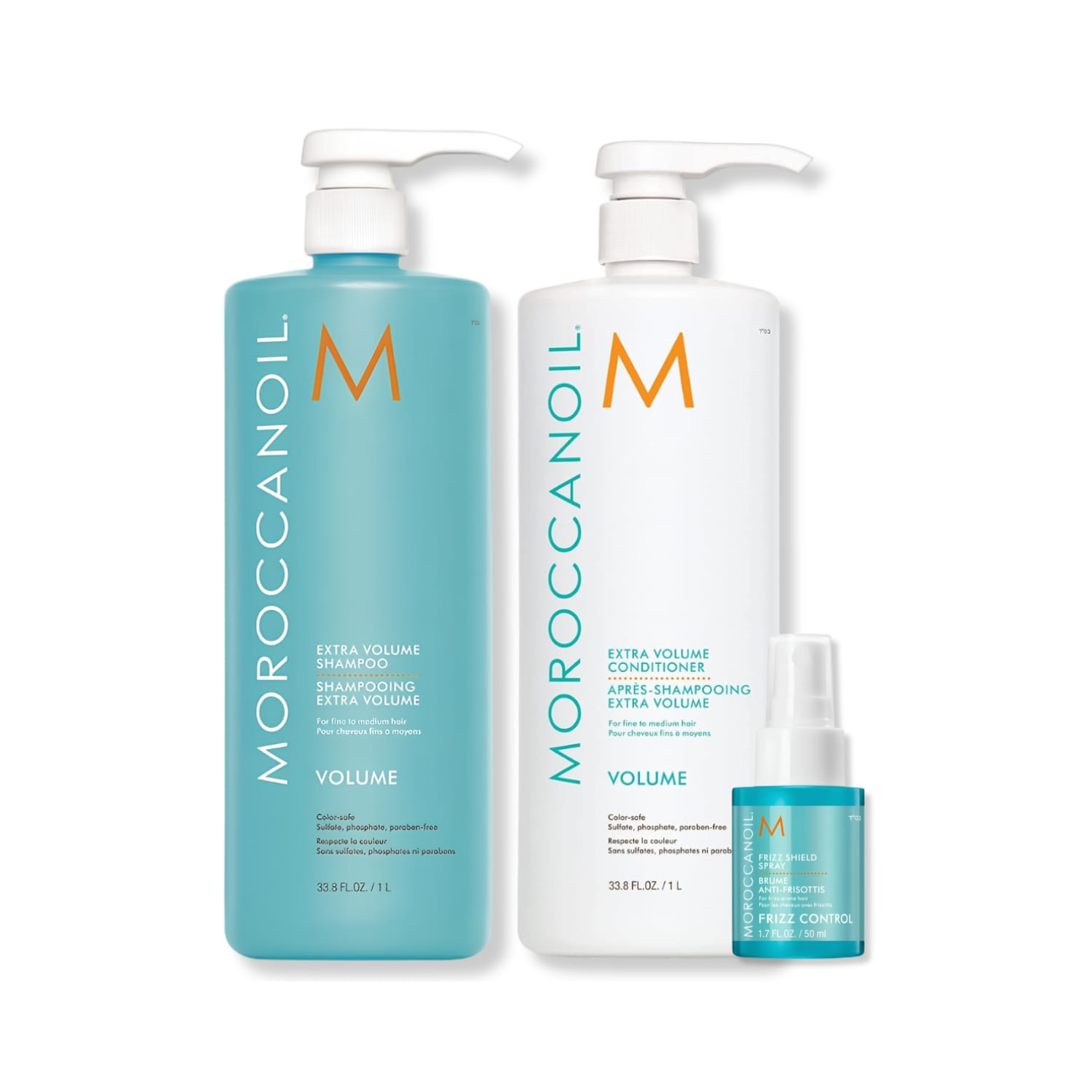 Kit Moroccanoil Volume Frizz Control - Shampoo 1L + Condicionador 1L + Spray 50ml