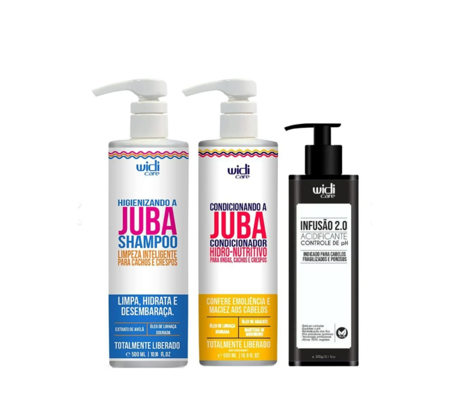 Kit Widi Care Higienizando A Juba + Condicionando a Juba + Infusão 2.0 - Acidificante 300g
