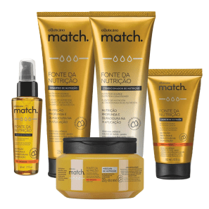Combo Match Fonte da Nutrição Fios Grossos: Shampoo + Condicionador + Máscara Capilar + Creme para Pentear + Óleo Capilar
