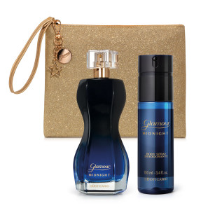 Combo Glamour Midnight: Desodorante Colônia 75ml + Body Spray 100ml + Nécessaire Dourada