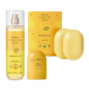 Combo Cuide-se Bem Feira Mousse de Maracujá: Sabonetes em Barra 2x80g + Creme para Mãos 45g + Body Splash 200ml