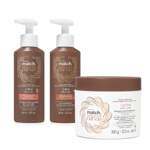 Combo Match Ciência das Curvas Cronograma Capilar Cachos: Máscara Capilar Hidratante 350g + Booster Capilar Nutrição 90ml + Booster Capilar Reconstrução 90ml