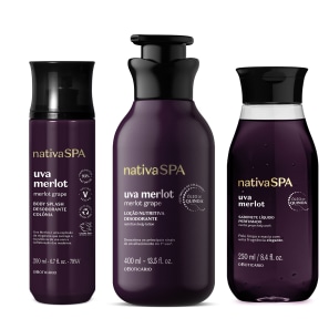 Combo Nativa Spa Uva Merlot: Loção Corporal 400ml + Body Splash 200ml + Sabonete Líquido 250ml