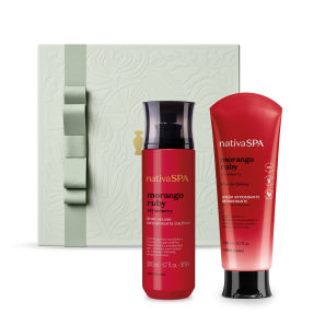 Combo Presente Nativa SPA Morango Ruby: Body Splash 200ml+ Loção Corporal 200ml + Caixa de Presente